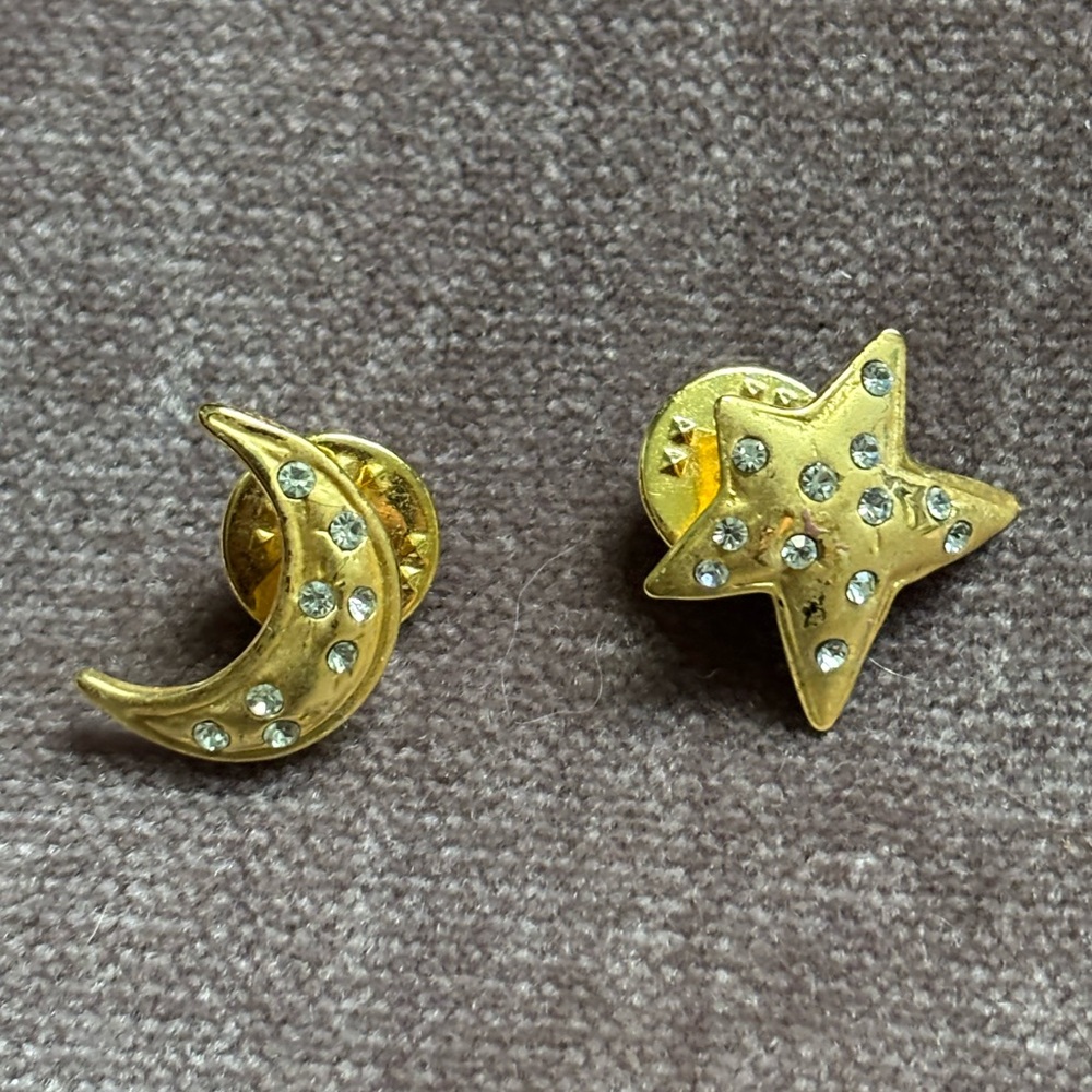 Gold Moon and Star Earrings with Rhinestones